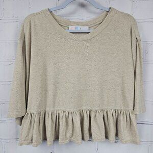 FP Beach Ruffle Linen Blend Shirt Top Blouse Womens M Short Sleeve Boxy Oversize